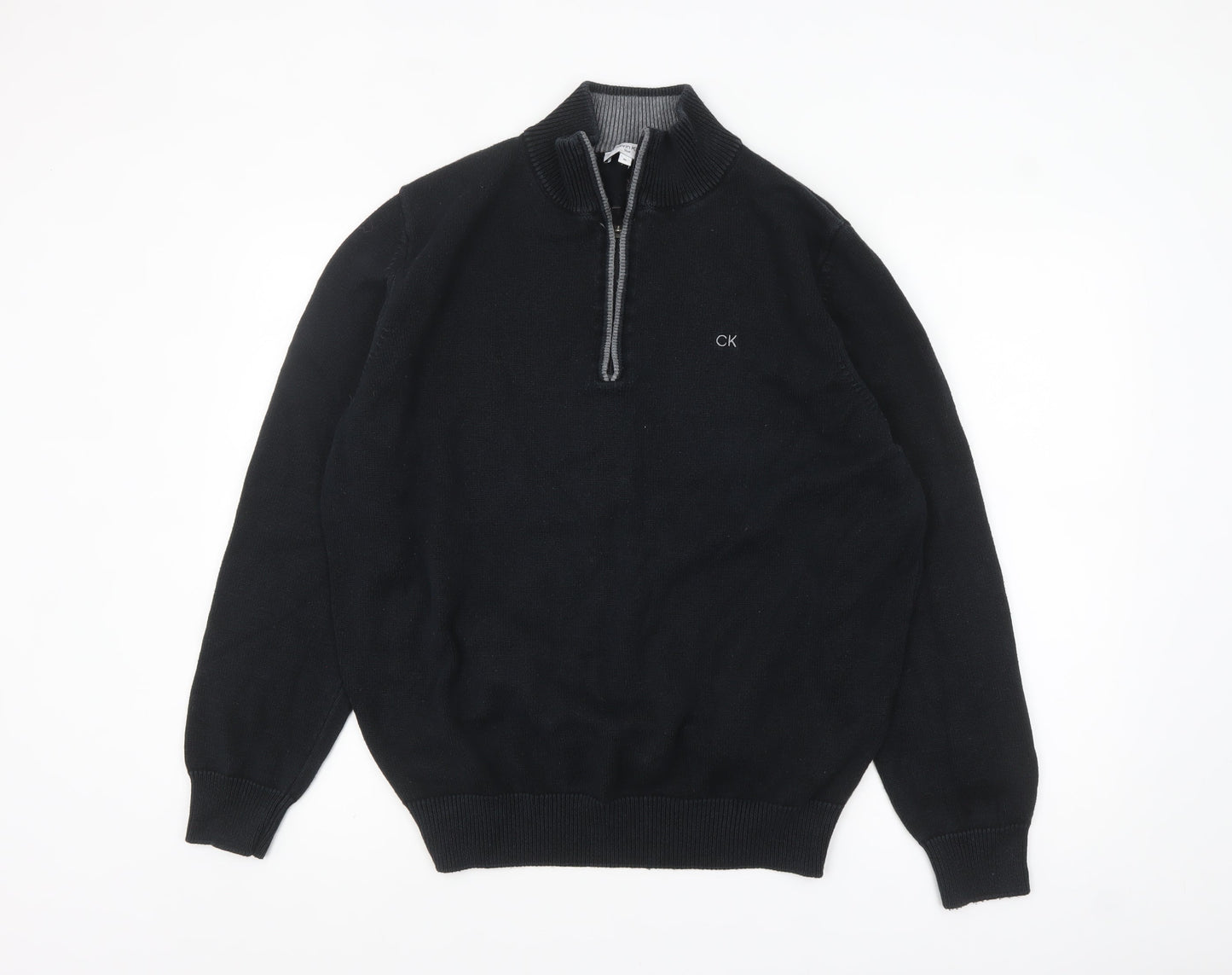 Calvin Klein Mens Black XL 1/2 Zip High Neck Cotton Knit Jumper