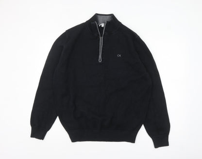 Calvin Klein Mens Black XL 1/2 Zip High Neck Cotton Knit Jumper