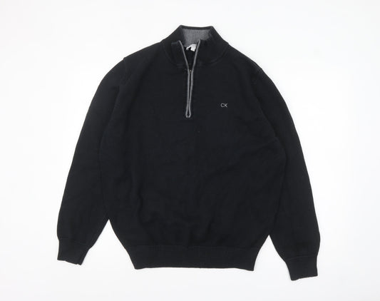 Calvin Klein Mens Black XL 1/2 Zip High Neck Cotton Knit Jumper