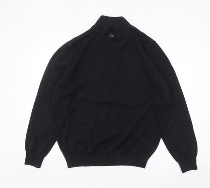 Calvin Klein Mens Black XL 1/2 Zip High Neck Cotton Knit Jumper