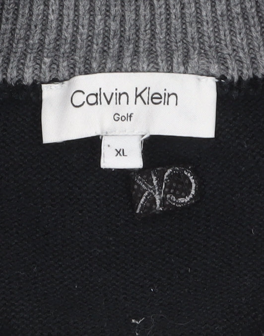 Calvin Klein Mens Black XL 1/2 Zip High Neck Cotton Knit Jumper