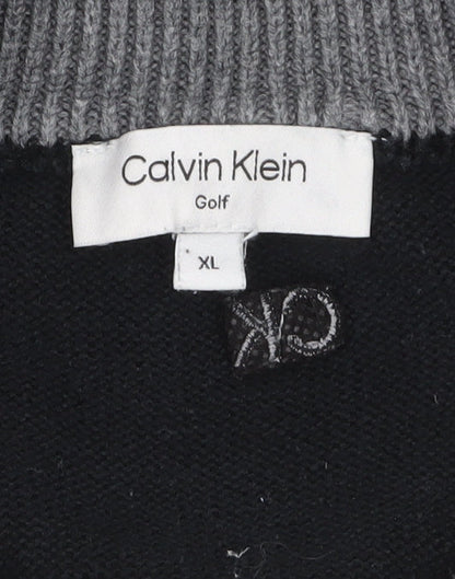 Calvin Klein Mens Black XL 1/2 Zip High Neck Cotton Knit Jumper