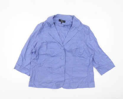 Isle Collection Women Blue Linen Blend Blazer Size 18 Single-Breasted