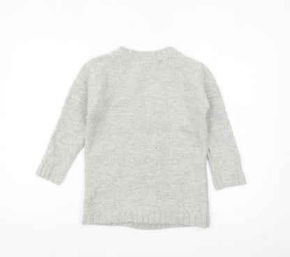 H&M Women Grey Chunky Knit V-Neck Wool Blend Jumper Size 8
