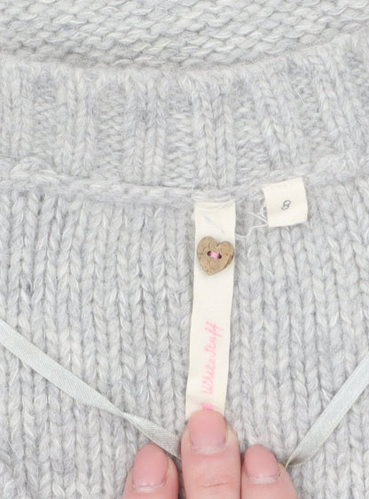 H&M Women Grey Chunky Knit V-Neck Wool Blend Jumper Size 8