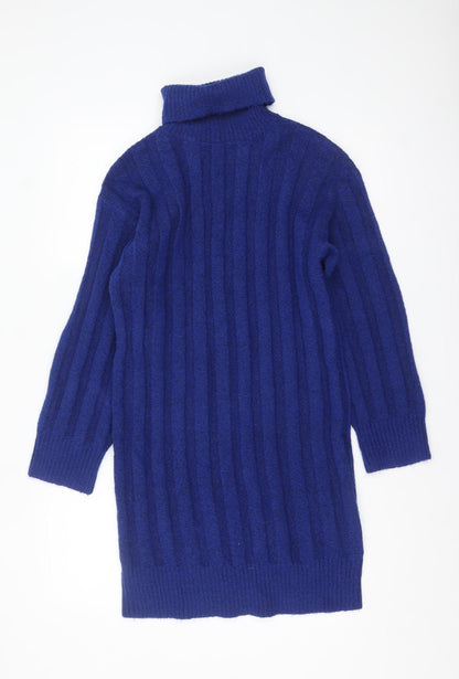 Tu Women Blue Roll Neck Ribbed Knit Long Sleeve Jumper Size 8