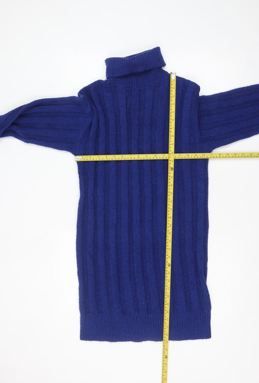 Tu Women Blue Roll Neck Ribbed Knit Long Sleeve Jumper Size 8