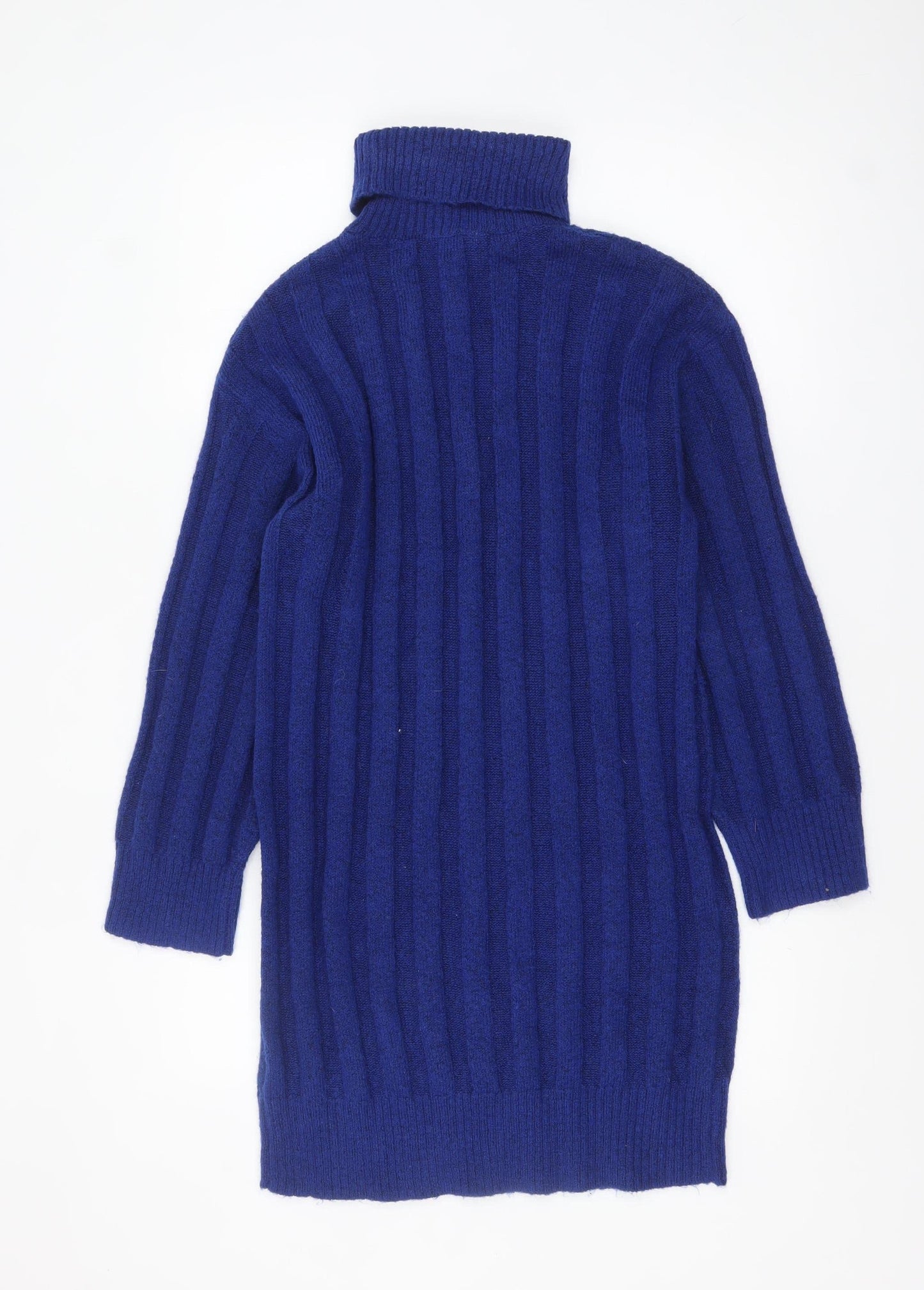 Tu Women Blue Roll Neck Ribbed Knit Long Sleeve Jumper Size 8