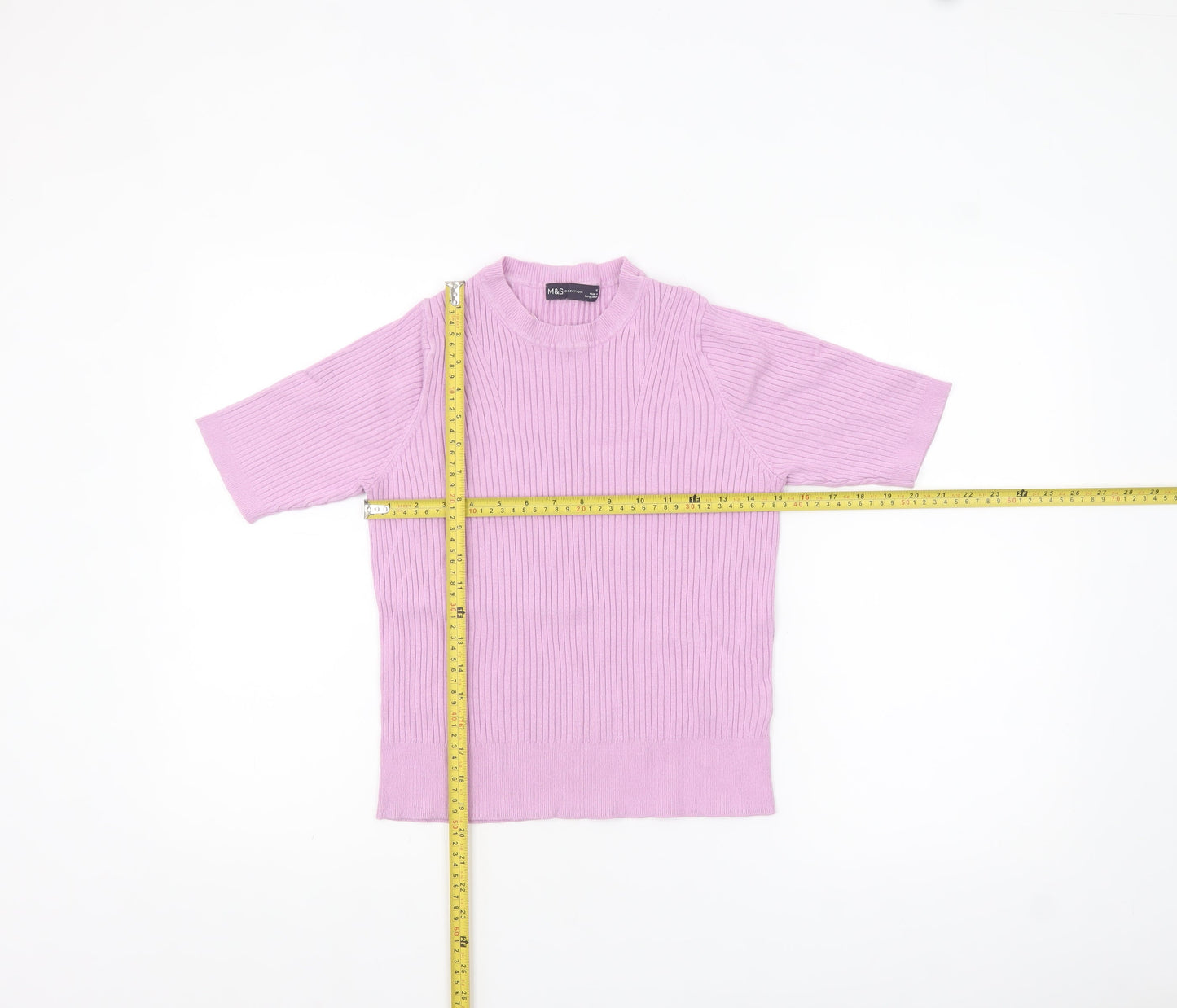 Marks and Spencer Women’s Pink Ribbed Mock Neck Short Sleeve Jumper Size 12