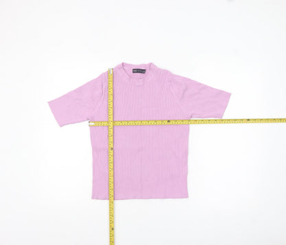 Marks and Spencer Women’s Pink Ribbed Mock Neck Short Sleeve Jumper Size 12