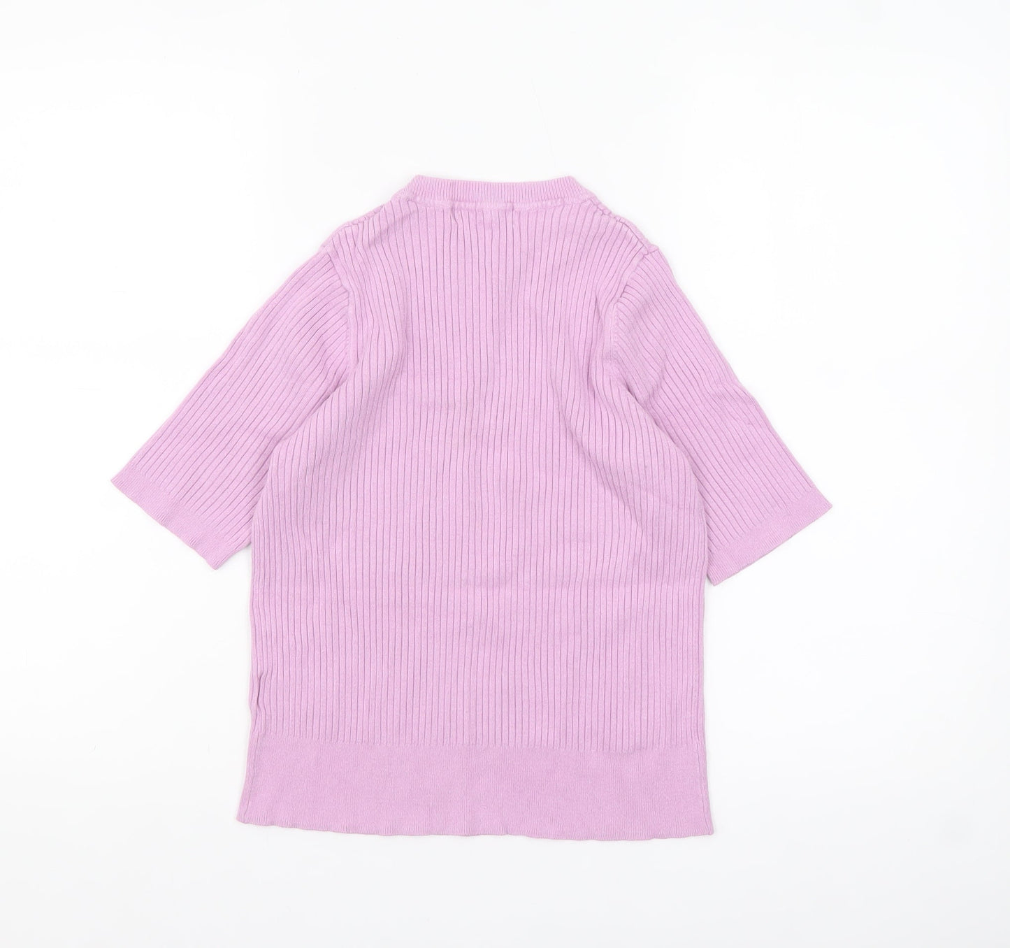 Marks and Spencer Women’s Pink Ribbed Mock Neck Short Sleeve Jumper Size 12