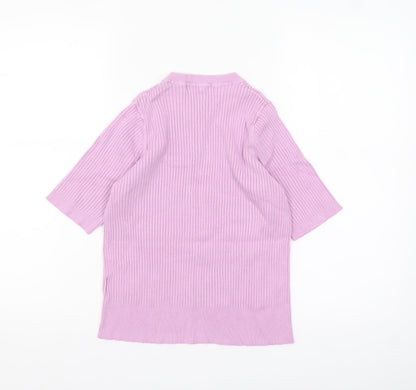Marks and Spencer Women’s Pink Ribbed Mock Neck Short Sleeve Jumper Size 12