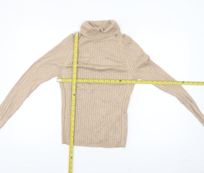 Next Women Beige Roll Neck Ribbed Knit Jumper Size S