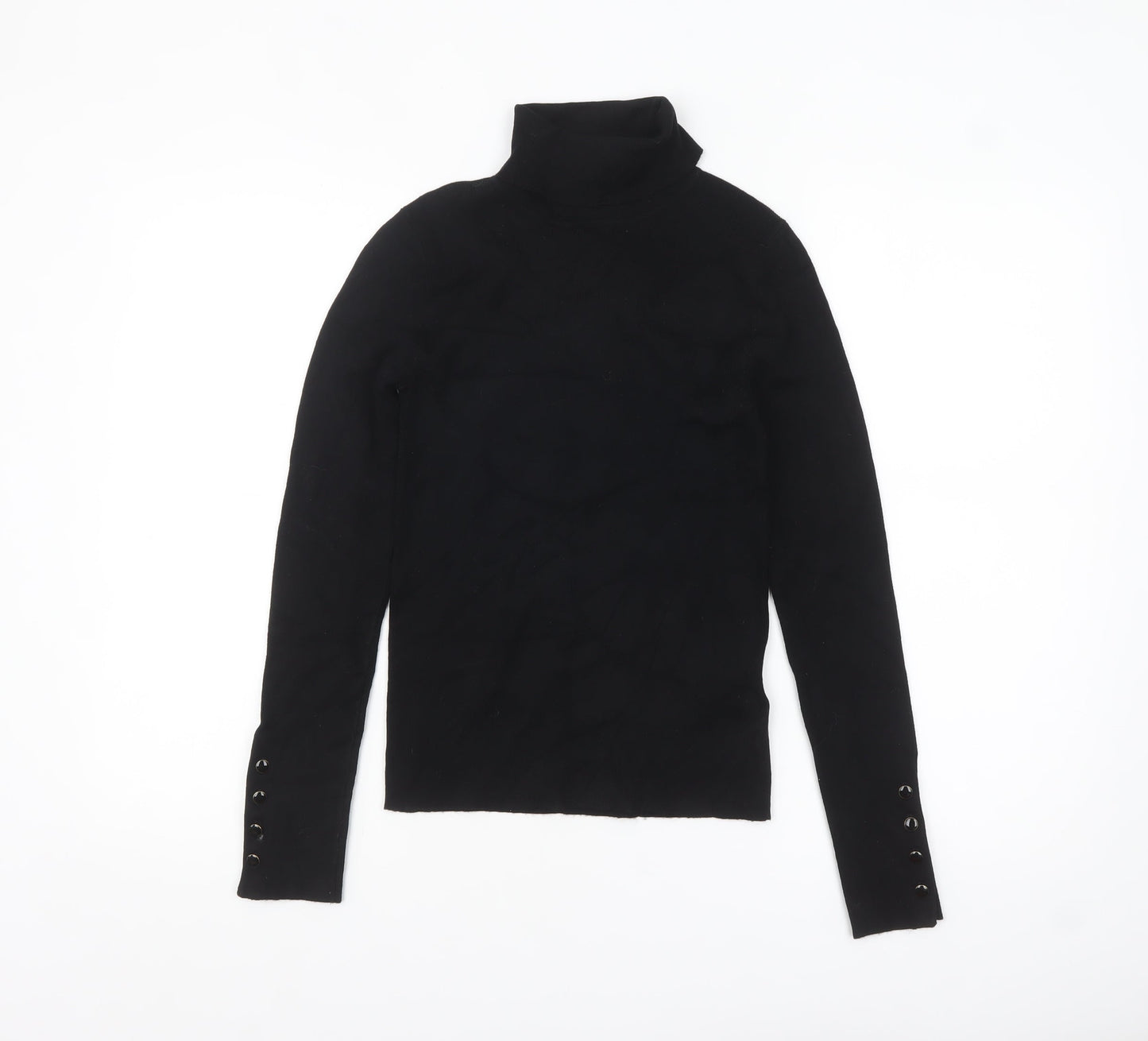 Marks and Spencer Women’s Black Small Roll Neck Jumper with Button Cuff Detail