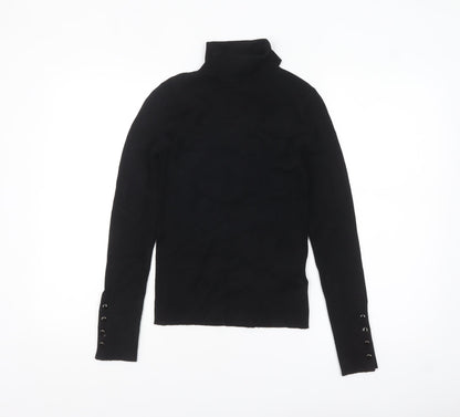 Marks and Spencer Women’s Black Small Roll Neck Jumper with Button Cuff Detail