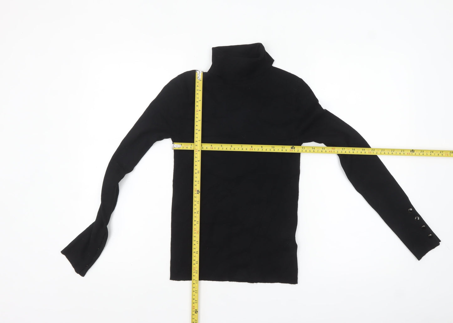 Marks and Spencer Women’s Black Small Roll Neck Jumper with Button Cuff Detail