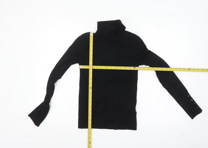 Marks and Spencer Women’s Black Small Roll Neck Jumper with Button Cuff Detail