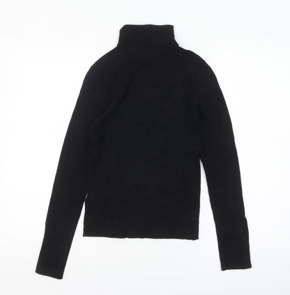 Marks and Spencer Women’s Black Small Roll Neck Jumper with Button Cuff Detail