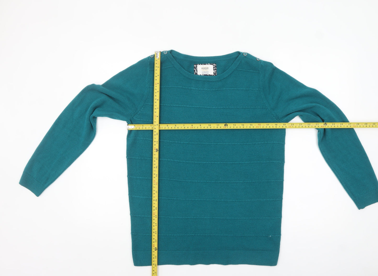 Maine New England Women’s Green Crew Neck Long Sleeve Acrylic Jumper Size 14