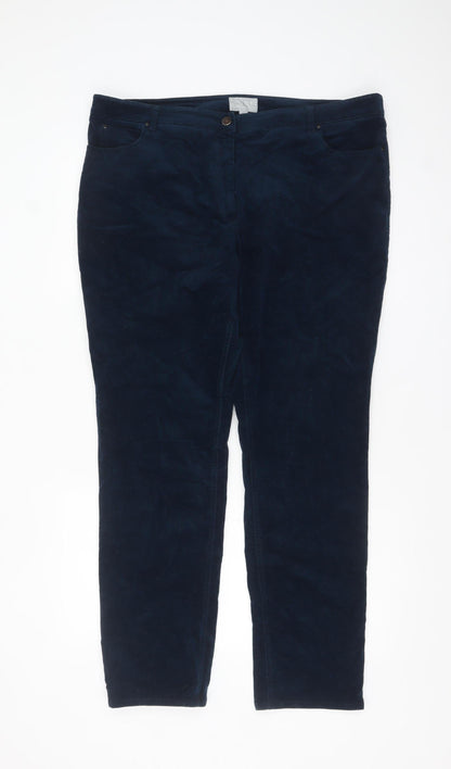 Pure Collection Women's Navy Corduroy Straight Trousers UK 18R