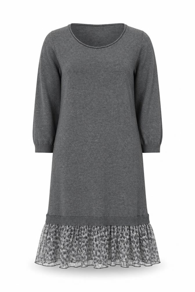 Next Women Grey Jumper Dress Size 10 3/4 Sleeve Ruffle Hem Knit