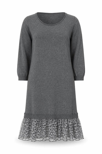 Next Women Grey Jumper Dress Size 10 3/4 Sleeve Ruffle Hem Knit