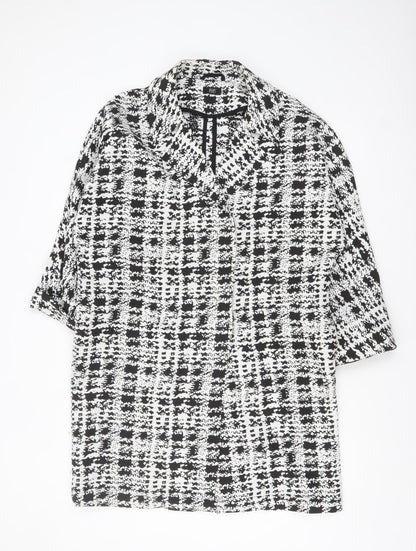 F&F Women Black White Check Short Sleeve Mid-Length Jacket Size 12