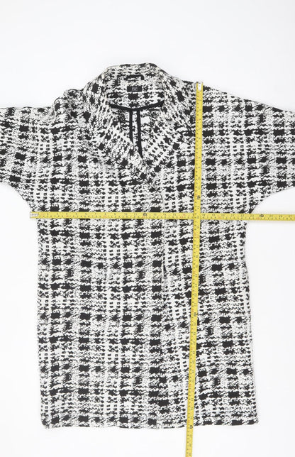 F&F Women Black White Check Short Sleeve Mid-Length Jacket Size 12