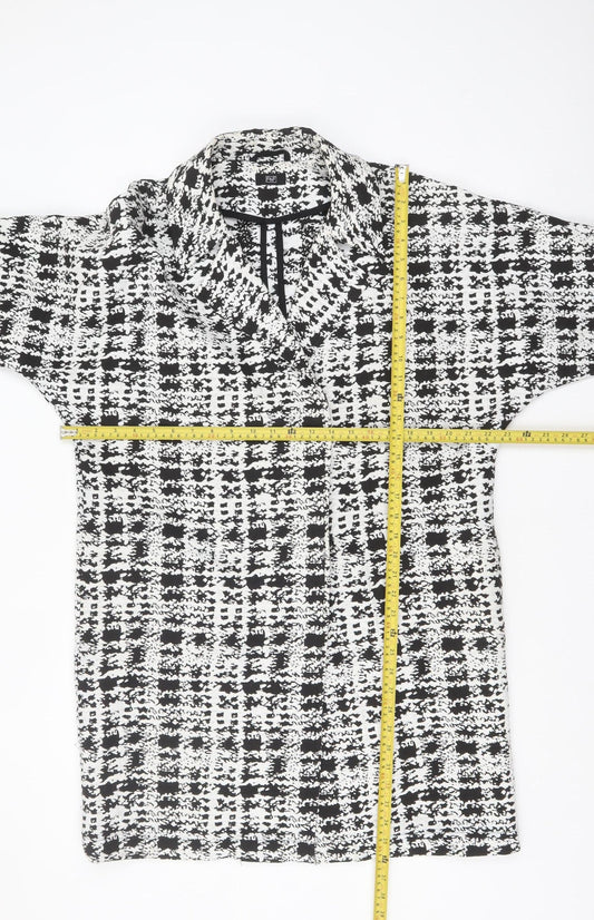 F&F Women Black White Check Short Sleeve Mid-Length Jacket Size 12