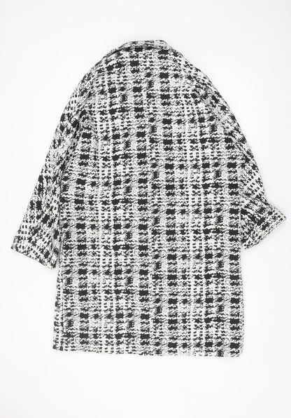 F&F Women Black White Check Short Sleeve Mid-Length Jacket Size 12