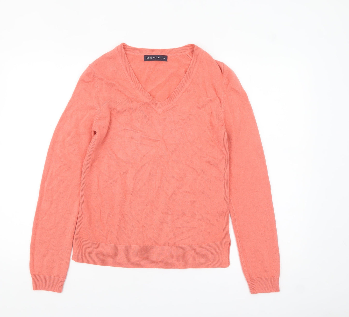 Marks and Spencer Womens Pink Acrylic V-Neck Jumper Size 8