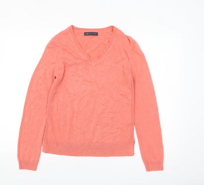 Marks and Spencer Womens Pink Acrylic V-Neck Jumper Size 8
