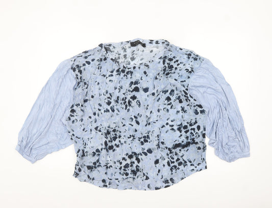 Religion Women’s Blue Animal Print Cupro Long Sleeve Blouse Size 12
