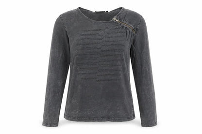 DKNY Jeans Women's Grey Long Sleeve Zip Accent Cotton T-Shirt Size L