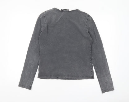 DKNY Jeans Women's Grey Long Sleeve Zip Accent Cotton T-Shirt Size L