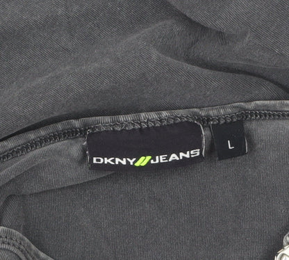 DKNY Jeans Women's Grey Long Sleeve Zip Accent Cotton T-Shirt Size L