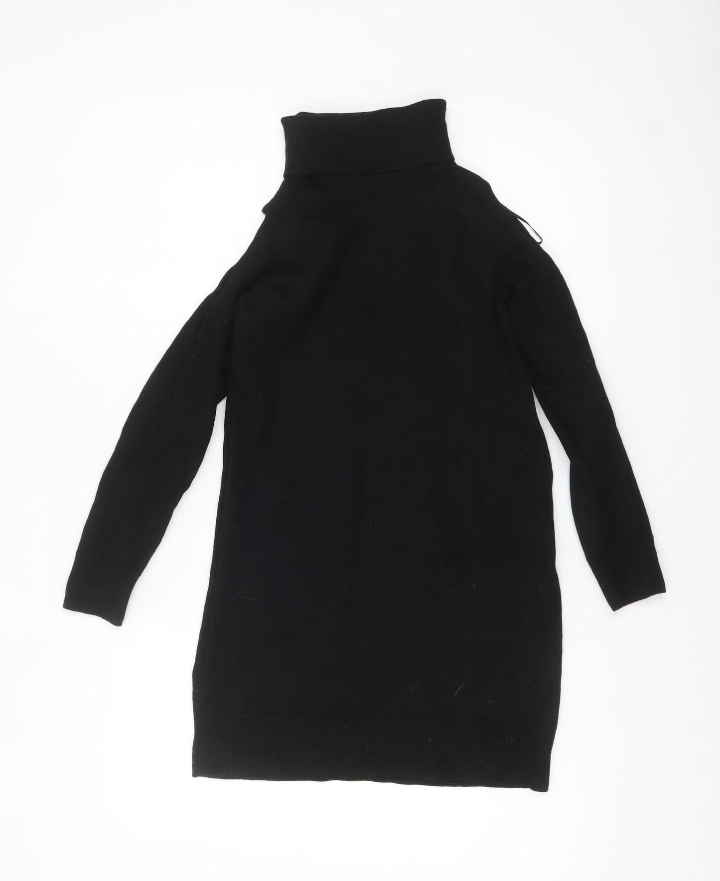 Marks and Spencer Women Black Roll Neck Merino Wool Tunic Jumper Size 12