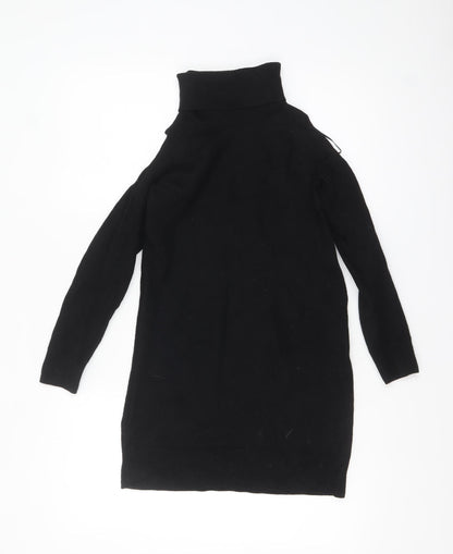 Marks and Spencer Women Black Roll Neck Merino Wool Tunic Jumper Size 12