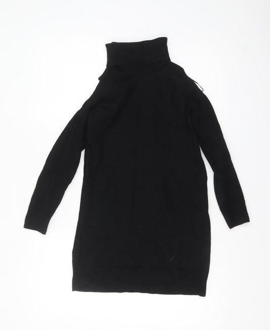 Marks and Spencer Women Black Roll Neck Merino Wool Tunic Jumper Size 12