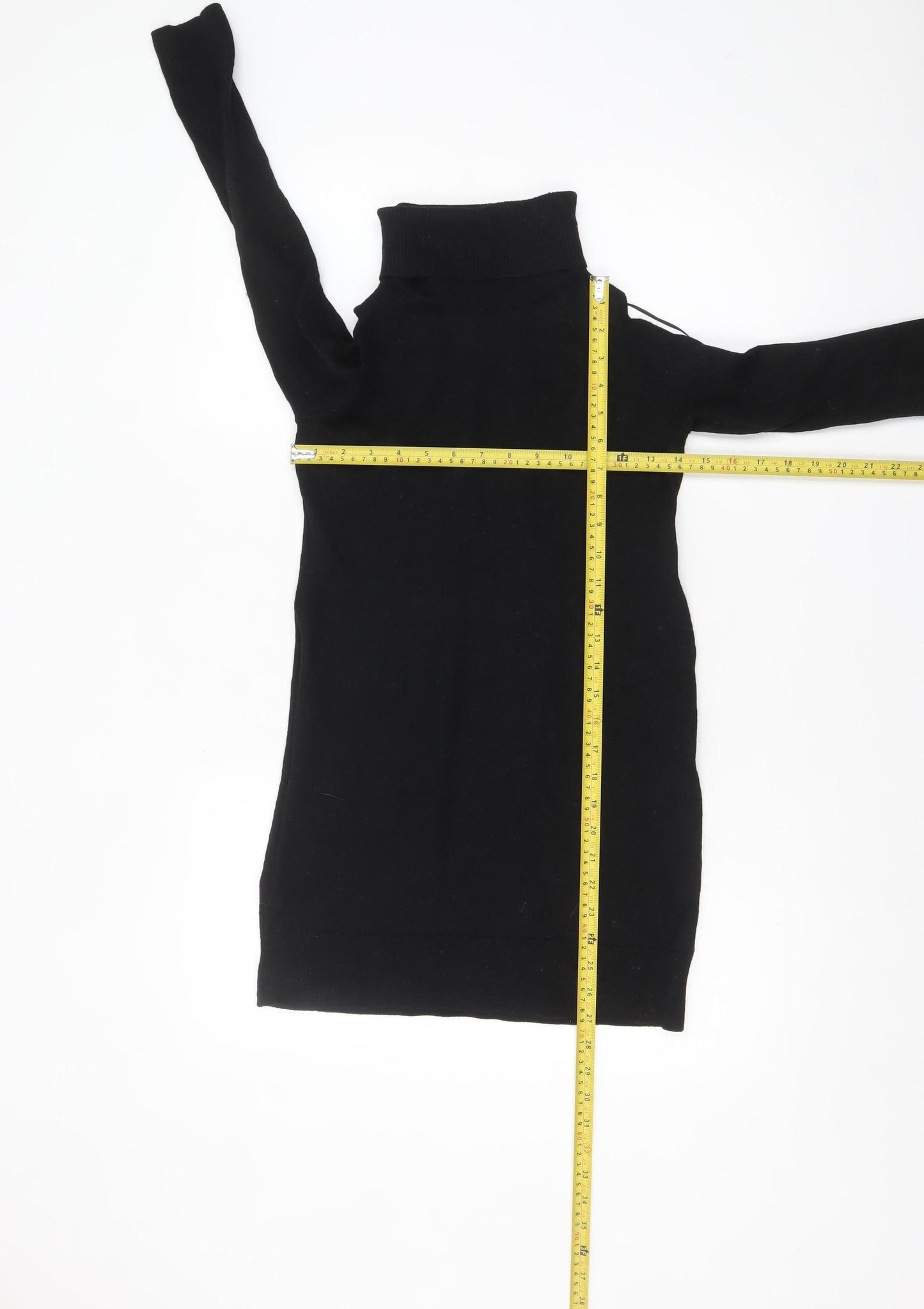 Marks and Spencer Women Black Roll Neck Merino Wool Tunic Jumper Size 12