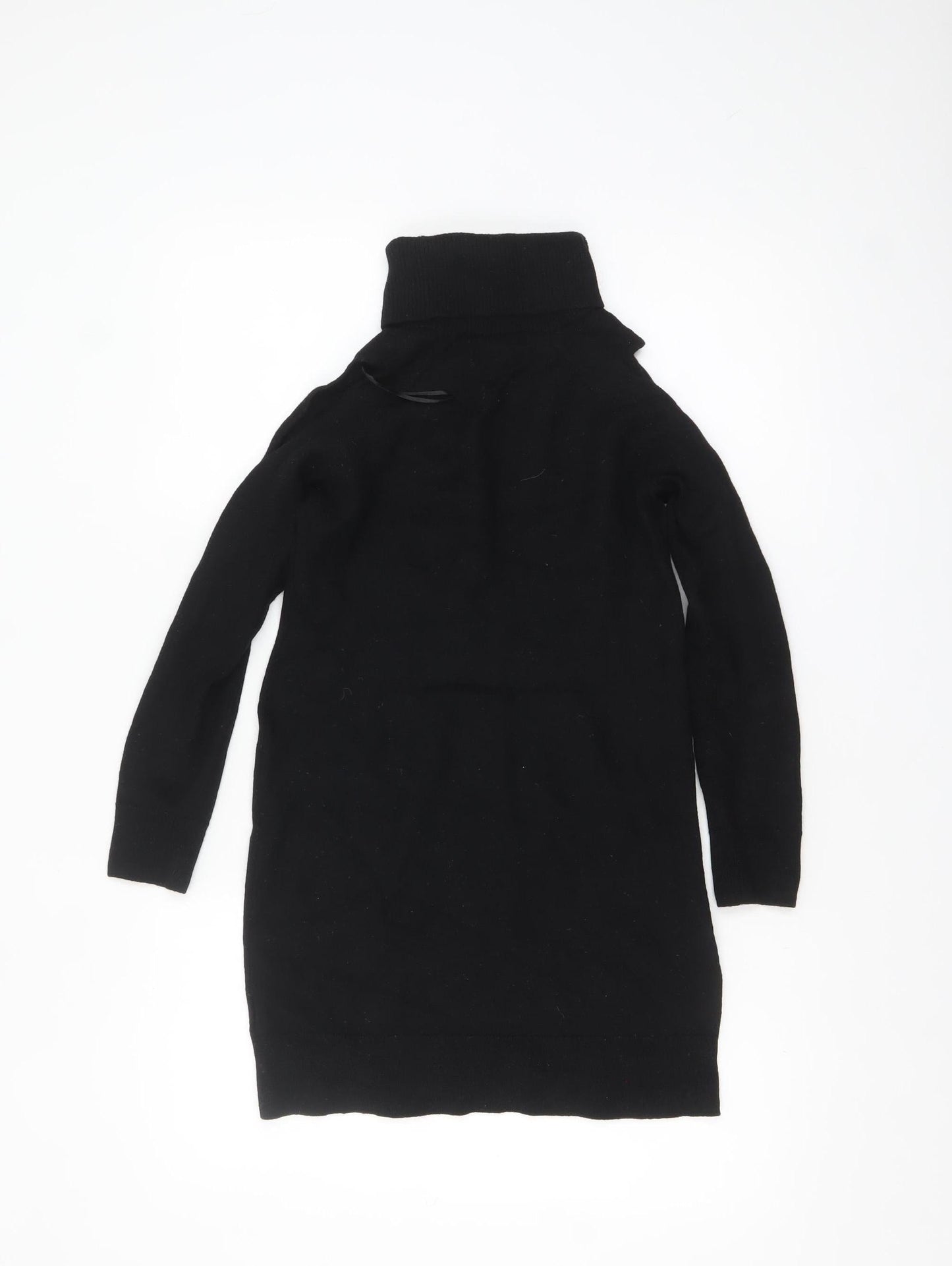 Marks and Spencer Women Black Roll Neck Merino Wool Tunic Jumper Size 12
