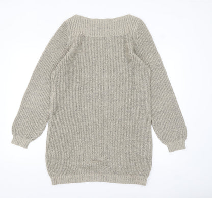 JDY Women's Beige Chunky Knit Boat Neck Long Sleeve Pullover Jumper M