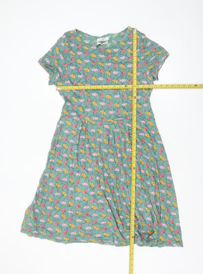 Seasalt Cornwall Women Green Floral A-Line Knee Length Dress Size 14