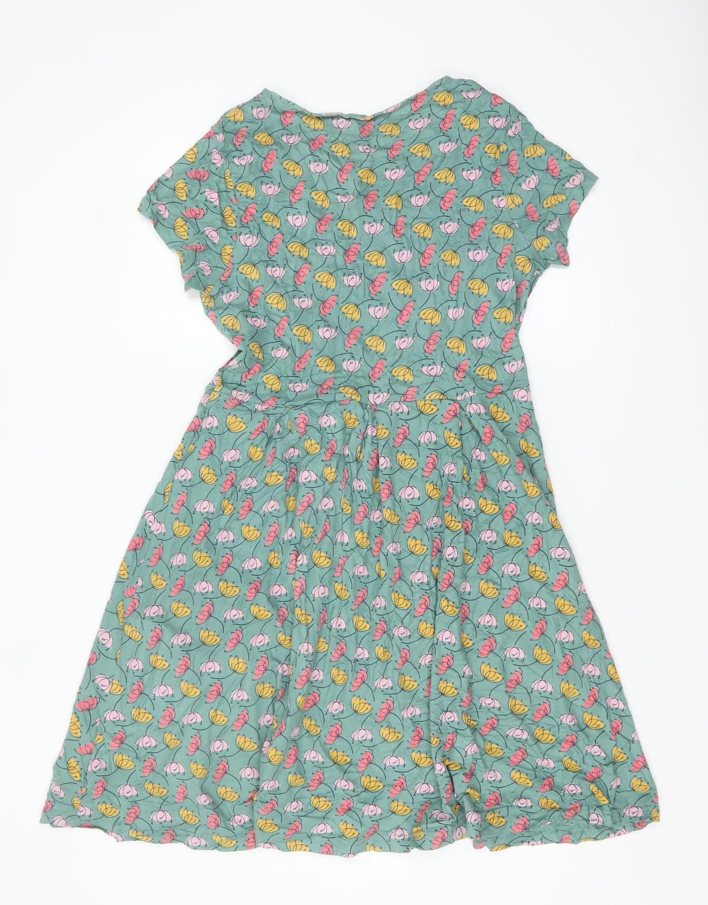 Seasalt Cornwall Women Green Floral A-Line Knee Length Dress Size 14