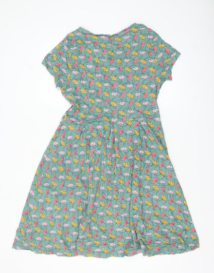 Seasalt Cornwall Women Green Floral A-Line Knee Length Dress Size 14