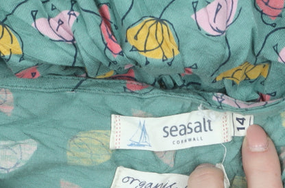 Seasalt Cornwall Women Green Floral A-Line Knee Length Dress Size 14