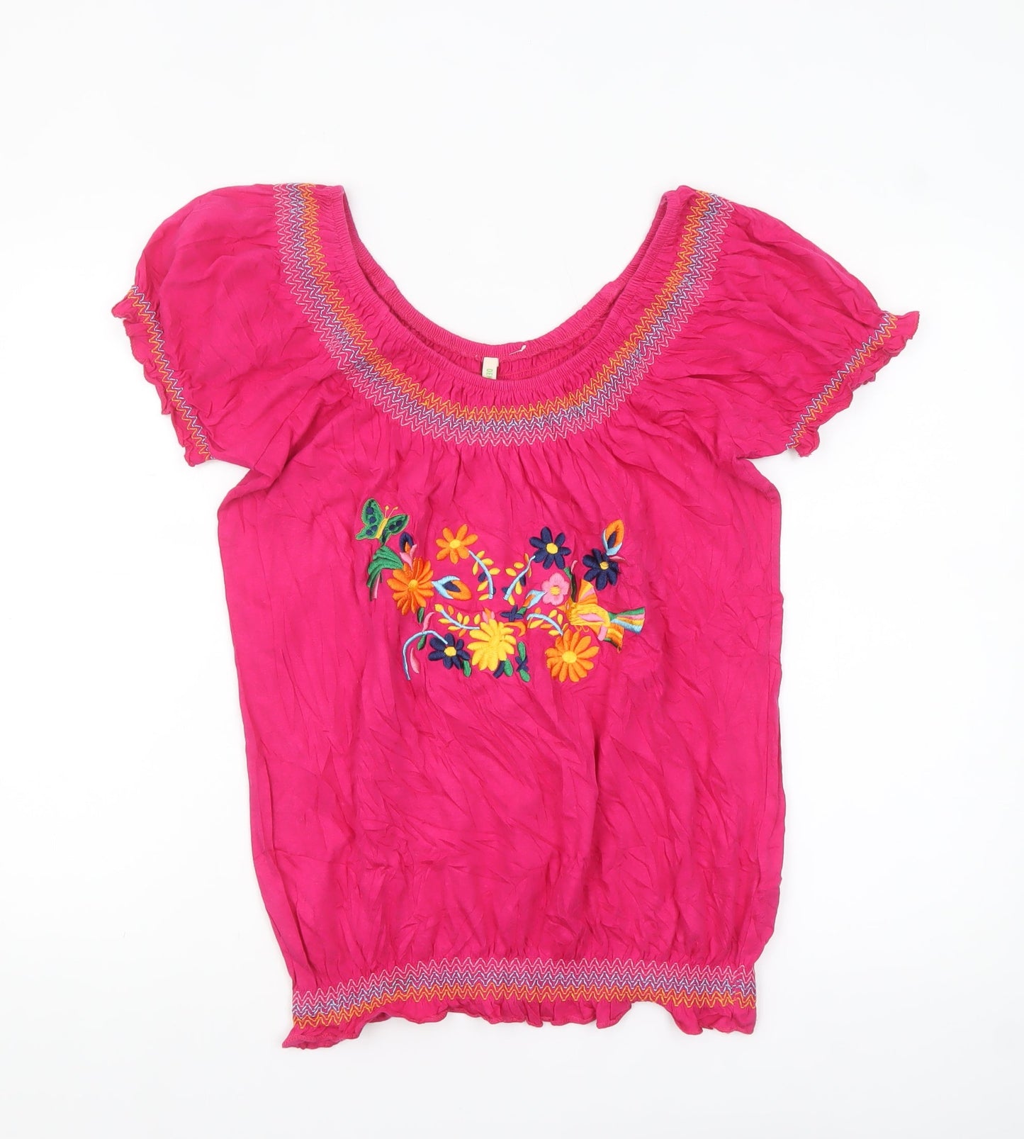 Denim Co Women’s Pink Embroidered Peasant Blouse Size 14