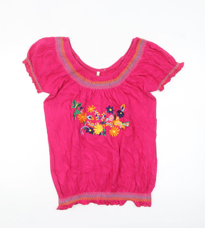 Denim Co Women’s Pink Embroidered Peasant Blouse Size 14