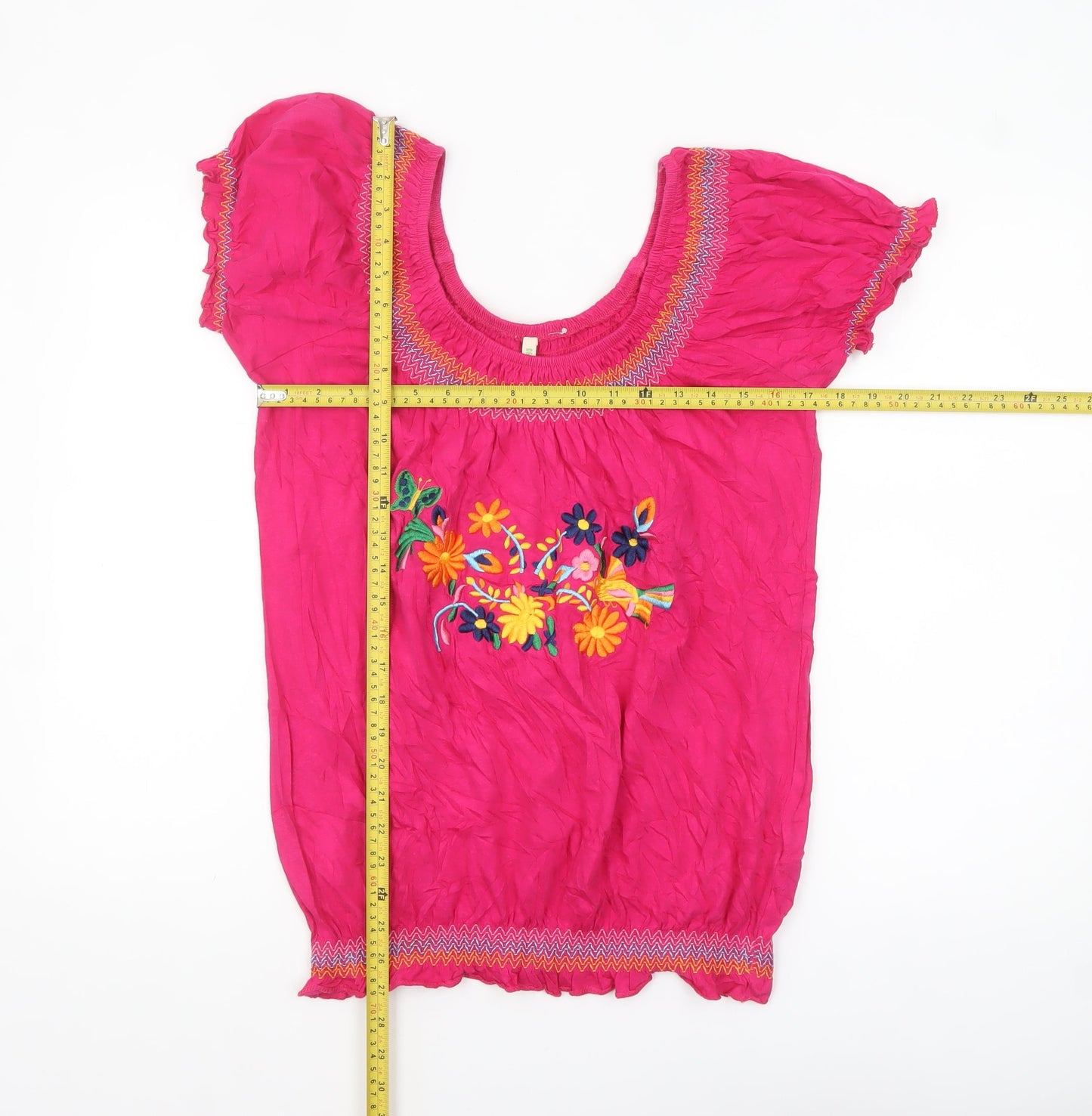 Denim Co Women’s Pink Embroidered Peasant Blouse Size 14