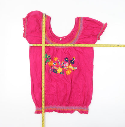 Denim Co Women’s Pink Embroidered Peasant Blouse Size 14